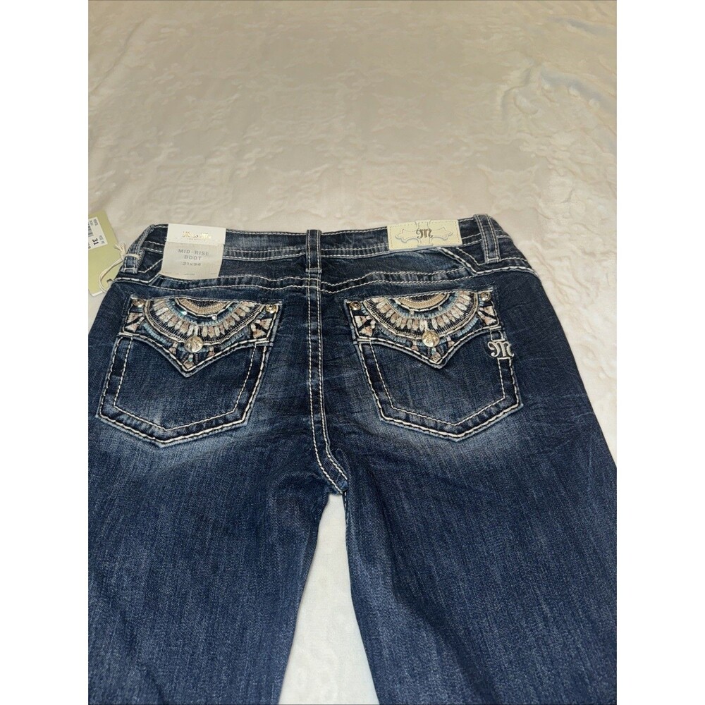 Miss Me Jeans, Slim Boot Women's Size 31 Blue, Denim, Gems Back Pocket, Flared